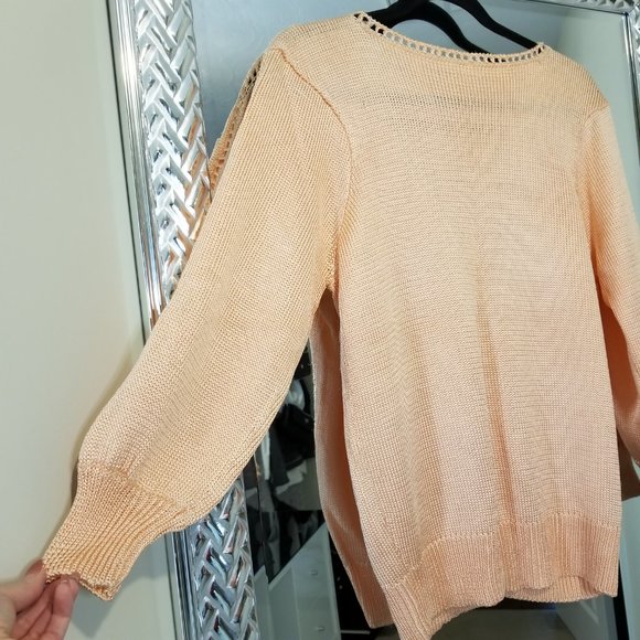 Vintage Peach Handknit Cardigan Sweater, Size S/M - Picture 4 of 14